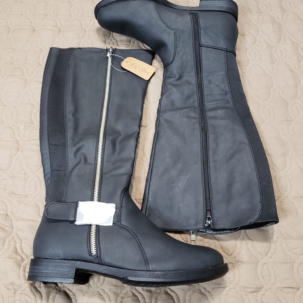 Life Step New York Knee High Zippered Black Boots Women's Sz 9